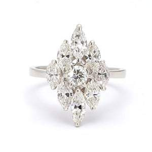 SOLD - 1.85ctw Marquise and Round Brilliant Cut Diamond Ring