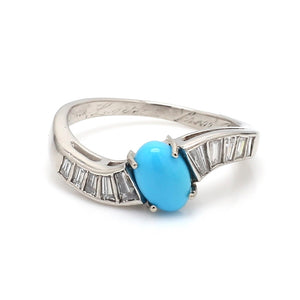 SOLD - Cabochon Turquoise and Diamond Ring