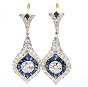 SOLD - 3.16ctw Old European Cut Diamond and Sapphire Earrings