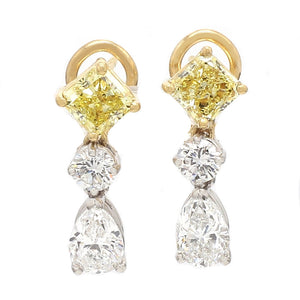 SOLD - 4.74ctw Radiant, Pear, and Round Brilliant Cut Diamond Earrings - GIA Certified