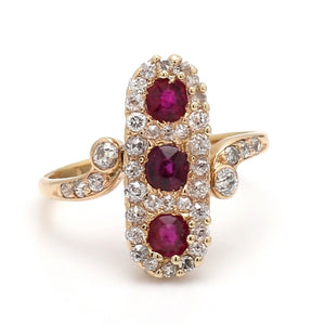 SOLD - 1.30ctw Old Mine Cut Ruby and Old European Cut Diamond Ring