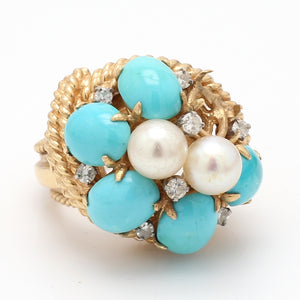 SOLD - Turquoise, Pearl, and Diamond Ring