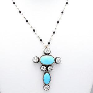 SOLD - 3.75ctw Old Mine Cut Diamond and Turquoise Necklace