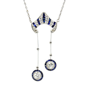 SOLD - 0.97ctw Old European Cut Diamond and Sapphire Necklace
