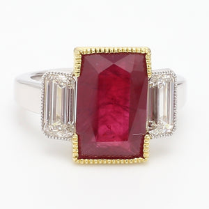 SOLD - 6.38ct Emerald Cut Ruby, Diamond Ring - GIA Certified (side stones)