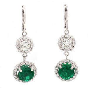 SOLD - 3.85ctw Zambian Emerald and Diamond Earrings - AGL Certified
