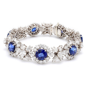Harry Winston, 23.13ctw Pear and Round Brilliant Cut Diamond and Sapphire Bracelet