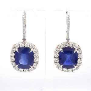 SOLD - 14.06ctw Cushion Cut Sapphire and Diamond Earrings