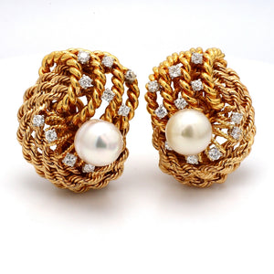 SOLD - David Webb, Pearl and Diamond Earrings