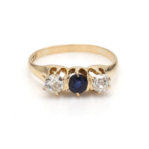 SOLD - 0.65ctw Sapphire and Old Mine Cut Diamond Ring