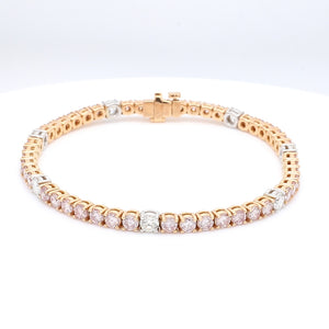 SOLD - 6.73ctw Fancy Pink and Round Brilliant Cut Diamond Tennis Bracelet