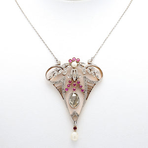 SOLD - Victorian Diamond, Pearl, and Pink Sapphire Necklace
