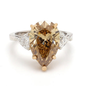 SOLD - 5.19ct Fancy Deep Brownish Yellow Pear Shaped Diamond Ring - GIA Certified