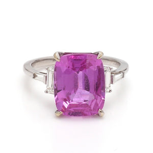 SOLD - 6.06ct Cushion Cut Pink Sapphire Ring