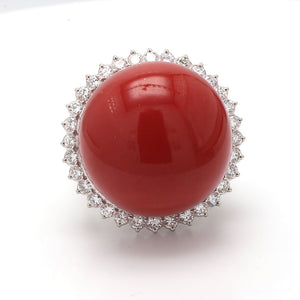 SOLD - 21mm Round Cabochon Cut, Coral Ring