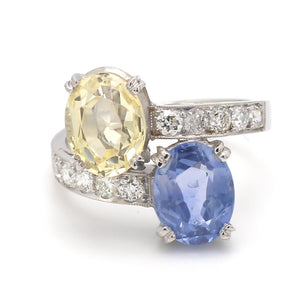 SOLD - 2.52ct Blue and 2.74ct Yellow Sapphire Ring - AGL Certified