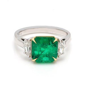 SOLD - 2.85ct Square Emerald Cut Colombian Emerald Ring - AGL Certified