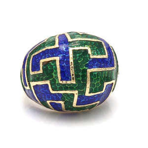 SOLD - Blue and Green Enamel Ring