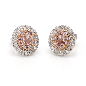 SOLD - 0.26ctw Fancy Intense Pink, Oval Cut Diamond Earrings