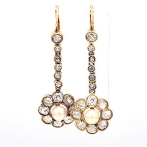 SOLD - 3.00ctw Old Mine Cut Diamond and Pearl Earrings