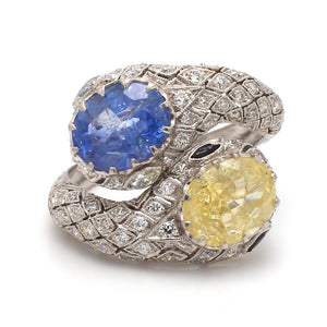 2.59ct Blue and 3.18ct Yellow Sapphire Ring