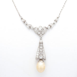 SOLD - 1.70ctw Old European/Round Brilliant Cut Diamond and Pearl Necklace