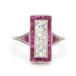 SOLD - 2.10ctw French Cut Diamond and Ruby Ring