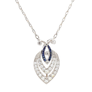 0.33ctw Old Mine Cut Diamond and Sapphire Necklace