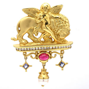 SOLD - SeidenGang, Cupid and Lion Brooch