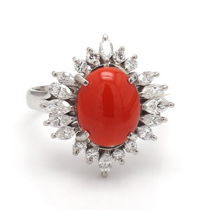 SOLD - Oval Cut Coral and Diamond Ring