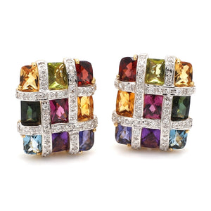 SOLD - Bellarri, Mixed Gemstone and Diamond Earrings - Mosaic