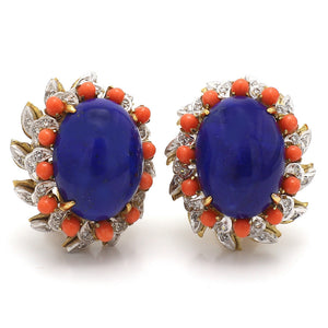 Oval Cabochon Cut Lapis Lazuli Earrings
