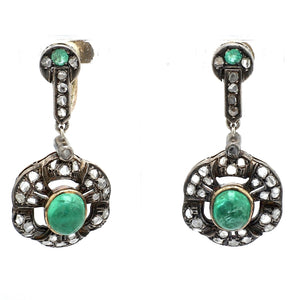 4.25ctw Round Cabochon Cut Emerald Earrings