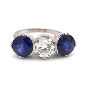 SOLD - 1.70ct K VS1 Old European Cut Diamond and Sapphire Ring - GIA Certified