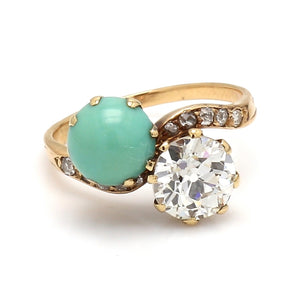 SOLD - 1.70ct Old European Cut Diamond and Turquoise Ring