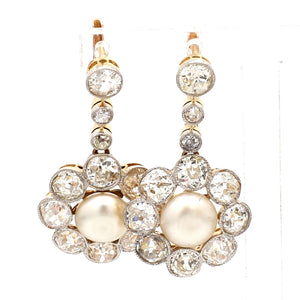 SOLD - 2.55ctw Old European Cut Diamond and Pearl Earrings