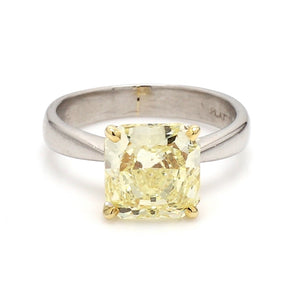 SOLD - 3.01ct Fancy Yellow Cushion Cut Diamond Solitaire Ring - GIA Certified