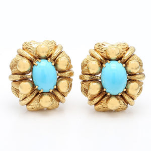 SOLD  - 16.00ctw Oval Cabochon Cut Persian Turquoise Earrings