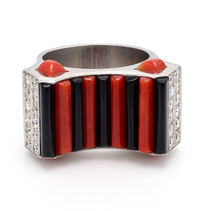 SOLD - Coral and Onyx Ring