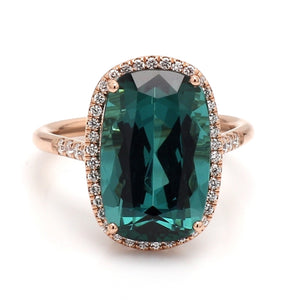 SOLD - 8.05ct Oval Cut Blue-Green Tourmaline Ring