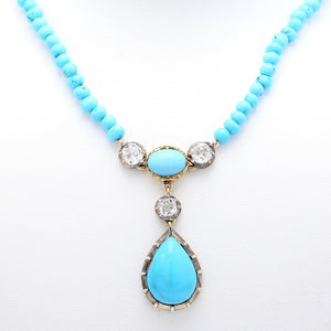 SOLD - 2.00ctw Old Mine Cut Diamond and Turquoise Necklace