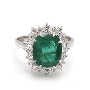 3.66ct Cushion Cut Emerald Ring