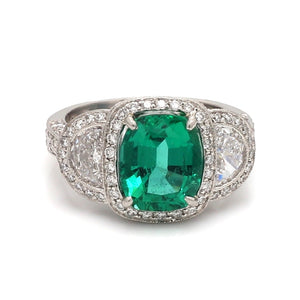 SOLD - J.B. Star, 3.00ct Cushion Cut Emerald Ring - AGL Certified