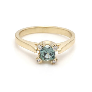 SOLD - 0.73ct Cushion Cut Greenish Blue Sapphire Ring - GIA Certified