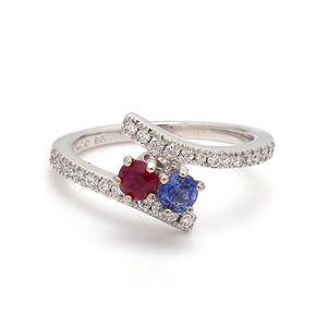 SOLD - Ruby and Sapphire Bypass Ring