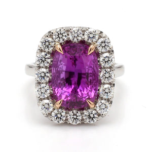 SOLD - 9.14ct Cushion Cut, No-Heat, Purple-Pink Sapphire Ring - GRS Certified
