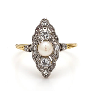 SOLD - 5.00mm Pearl and Old European Cut Diamond Ring