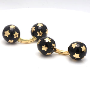 18K Gold Star and Black Enamel Cufflinks