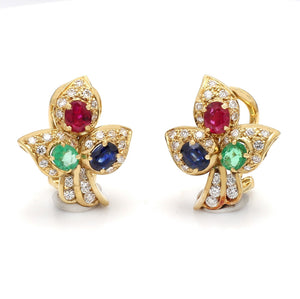 2.00ctw Sapphire, Ruby, and Emerald Earrings