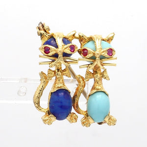 SOLD - Lapis, Turquoise, and Ruby Brooch